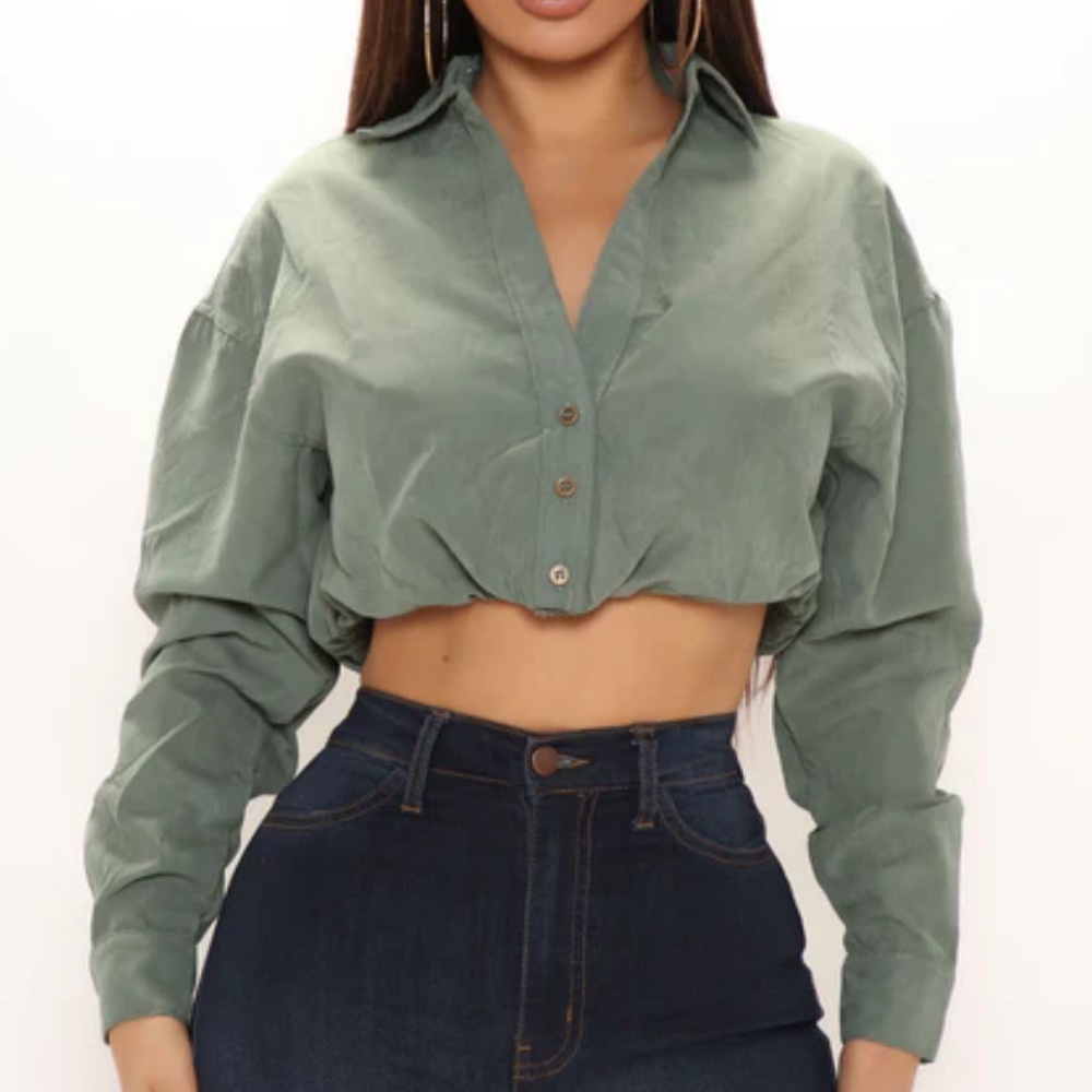 Fashion Nova Sage Green Cropped Blouse
